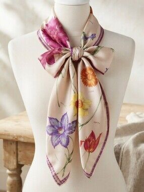 Vintage Liz Claiborne Silk Botanical Floral Oblong Scarf 10x53